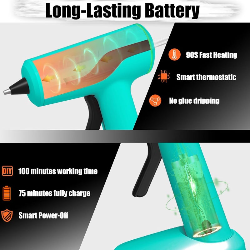 MONVICT Smart Power-Off Cordless Hot Glue Gun, Mini Glue Gun Kit with 2.2A Battery, Storage Bag, 40 Pcs Glue Sticks, 10 Pcs Craft Sticks, USB-C Rechargeable Hot Melt Glue Gun for DIY Craft Gift - Image 4